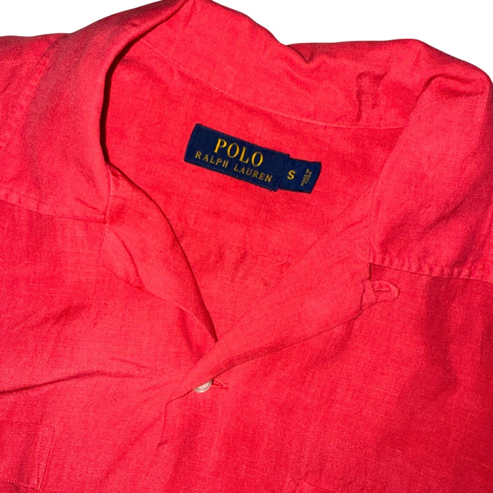 Polo Ralph Lauren Mens Short Sleeve silk linen camp Shirt Coral Pony Logo‎ small